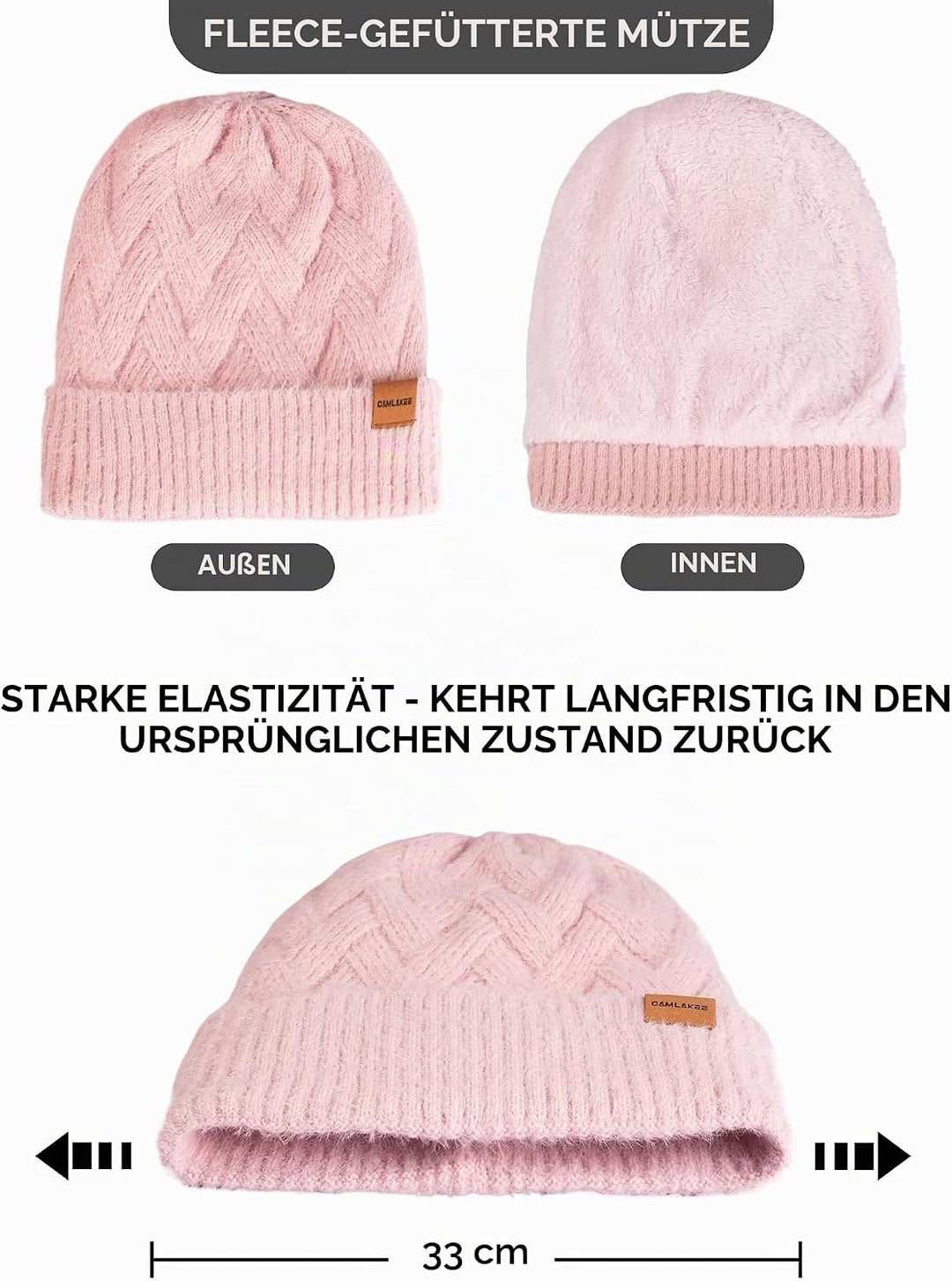 CAMLAKEE Wintermütze Schal Handschuhe Set Damen Strickmütze Handschuh Nackenwärmer Frauen Strickset,