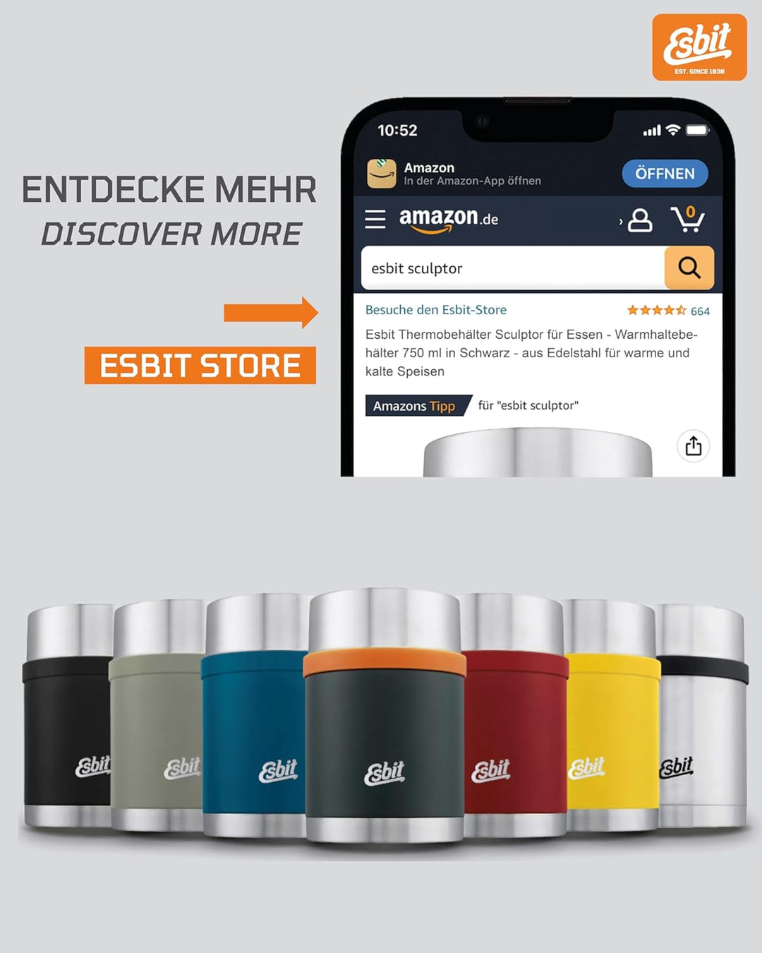 Esbit Thermobehälter Sculptor für Essen - Warmhaltebehälter 750 ml in Polar Blue - aus Edelstahl für