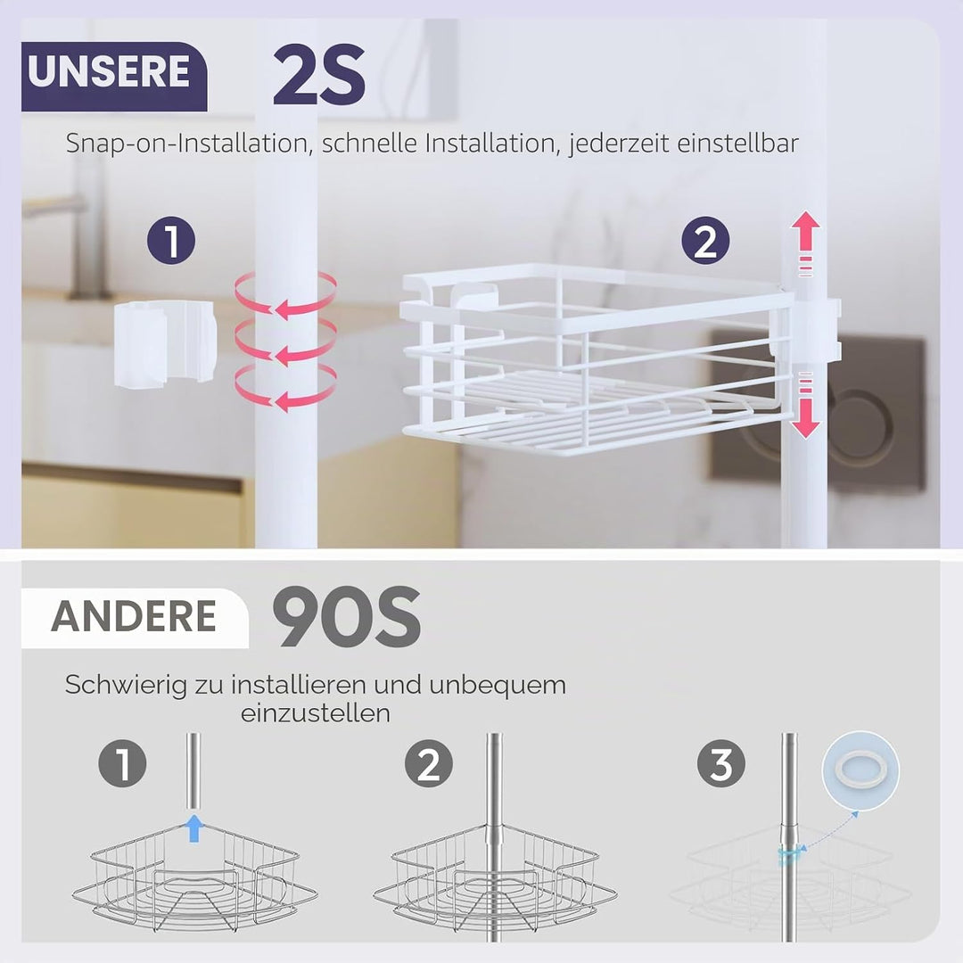 SWTYMIKI Duschregal Teleskop Dusche Teleskopstange - 4-Tier Teleskop Eckregal Dusche mit Seifenhalte