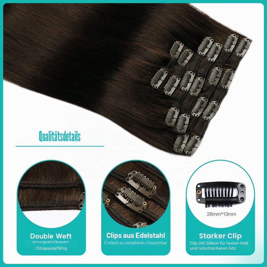 SURNEL 50cm Clip in Extensions Echthaar 6pcs/120g Dunkelstes Braun 