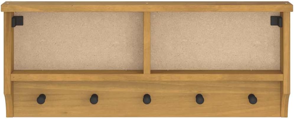 Hothingwell Wandgarderobe, massives Kiefernholz, 87 x 12 x 35 cm | Walnuss-Finish, Haken für Mäntel