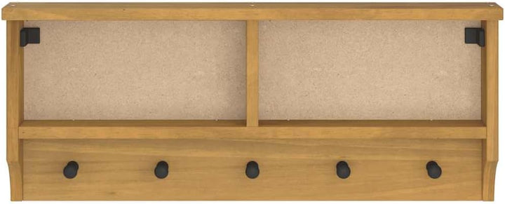 Hothingwell Wandgarderobe, massives Kiefernholz, 87 x 12 x 35 cm | Walnuss-Finish, Haken für Mäntel