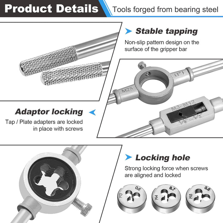 HSEAMALL Gewindeschneidsatz, 20-teilig, M3-M12 Gewindebohrer und Schneideisen 20 pcs Silver, 20 pcs