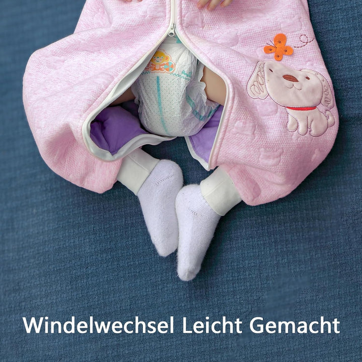 MIKAFEN Schläfsack Baby Langarm Winter kinderSchlafsack 2.0Tog,Hund Muster Baby Schlafsack mit Füsse
