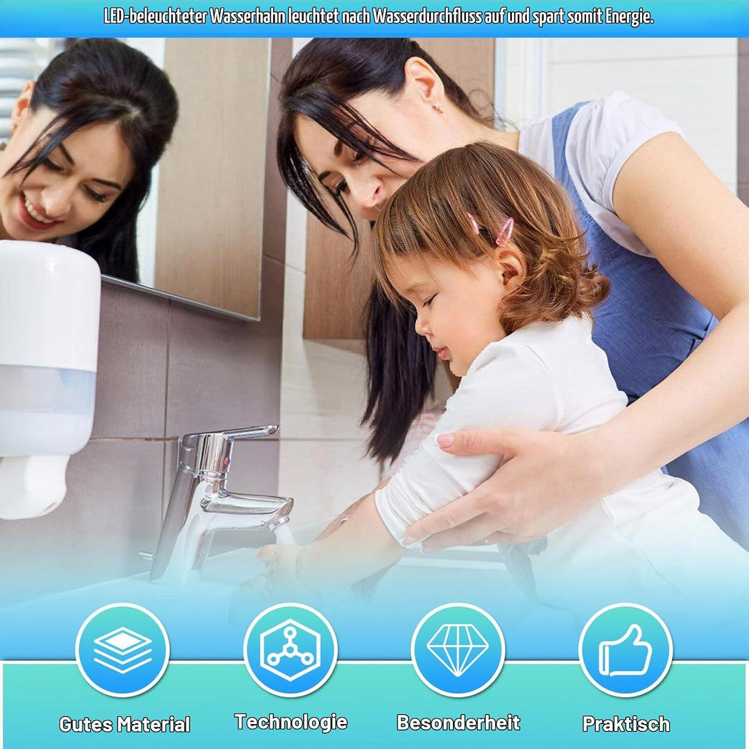 LED Wasserhahn,4 Stück LED Leuchtende Dreifarbige Wasserhahn,Licht Wasserstrahl Farbwechsel Wasserha