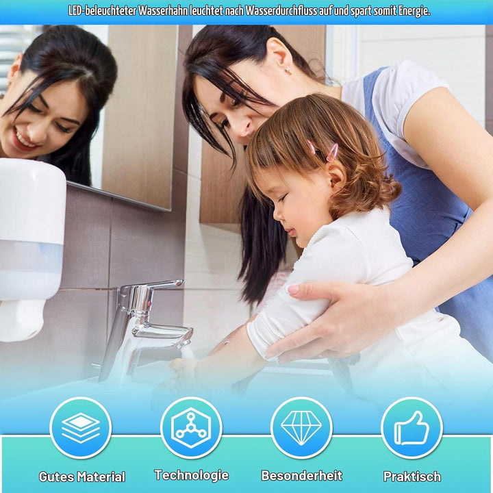 LED Wasserhahn,4 Stück LED Leuchtende Dreifarbige Wasserhahn,Licht Wasserstrahl Farbwechsel Wasserha