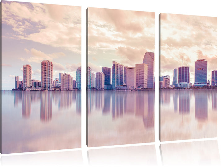 Pixxprint Miami Florida Skyline als Leinwandbild/Grösse: 3 Teilig (120x80) / Wandbild/Kunstdruck/fer