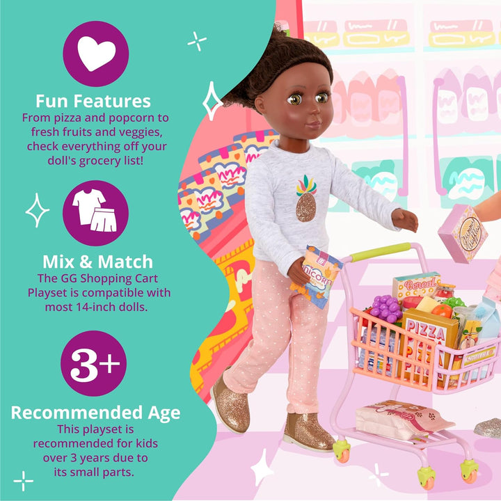 Glitter Girls Puppenzubehör – Einkaufswagen für Puppen Zubehör Set mit Lebensmitteln – Accessoires f