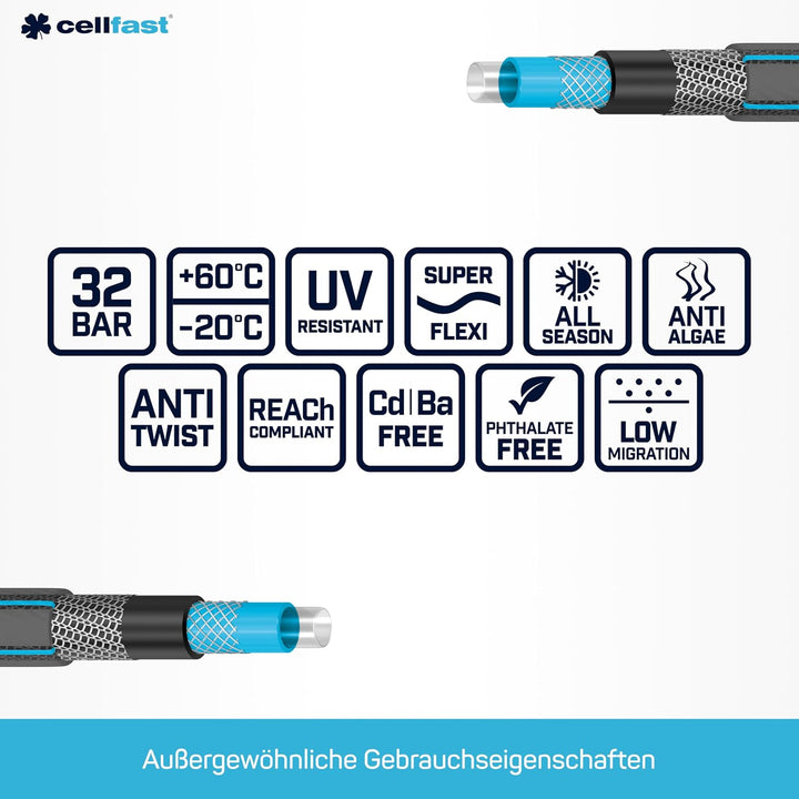 Cellfast Gartenschlauch Hobby, Formstabiler, Flexibel 6-lagiger Schlauch aus hochwertigem Doppelgefl