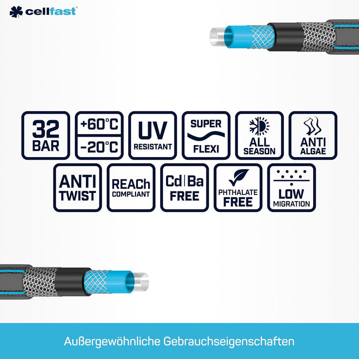 Cellfast Gartenschlauch Hobby, Formstabiler, Flexibel 6-lagiger Schlauch aus hochwertigem Doppelgefl