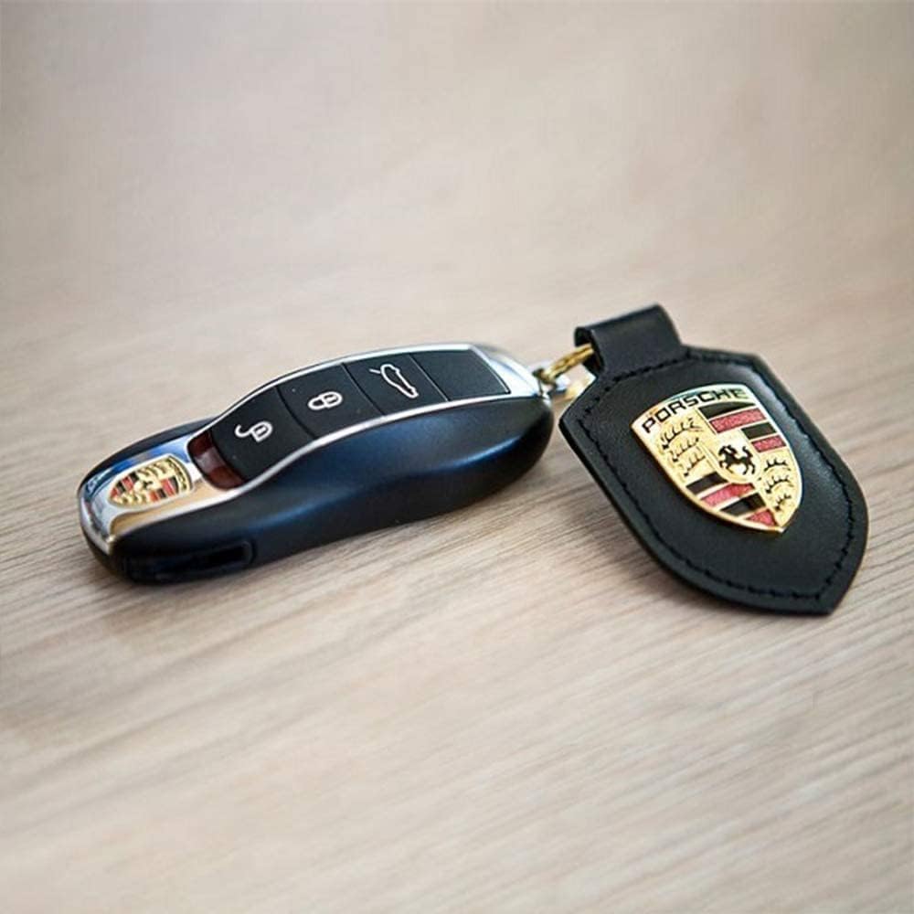 ORIGINAL Porsche Schlüsselanhänger SCHWARZ Leder mit Wappen WAP0500900E, Schwarz