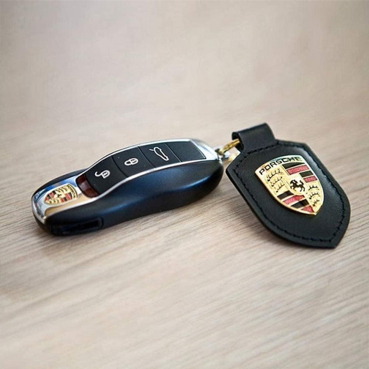 ORIGINAL Porsche Schlüsselanhänger SCHWARZ Leder mit Wappen WAP0500900E, Schwarz