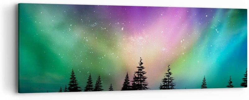 Panorama Bilder auf Leinwand Aurora Polar Nacht Leinwandbild 90x30cm Wandbilder Dekoration Wohnzimme