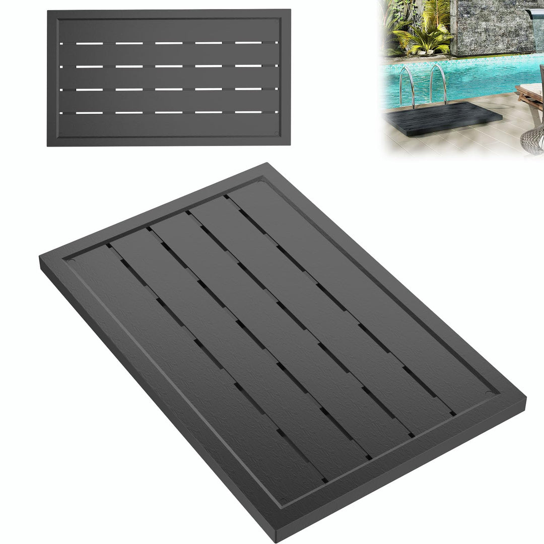 AufuN Bodenelement WPC Anti Rutsch für Gartendusche, Solardusche, Poolleiter oder Pool, Anthrazit Bo