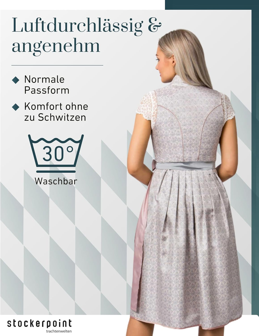 Stockerpoint Damen Dirndl Monroe Kleid für besondere Anlässe 32 Altrosa, 32 Altrosa