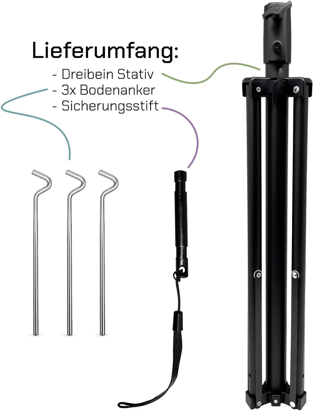 ARLI Dreibein Stativ 120 cm mit Zeltheringe für SAT Antenne Stahl klappbar höhenverstellbar Camping