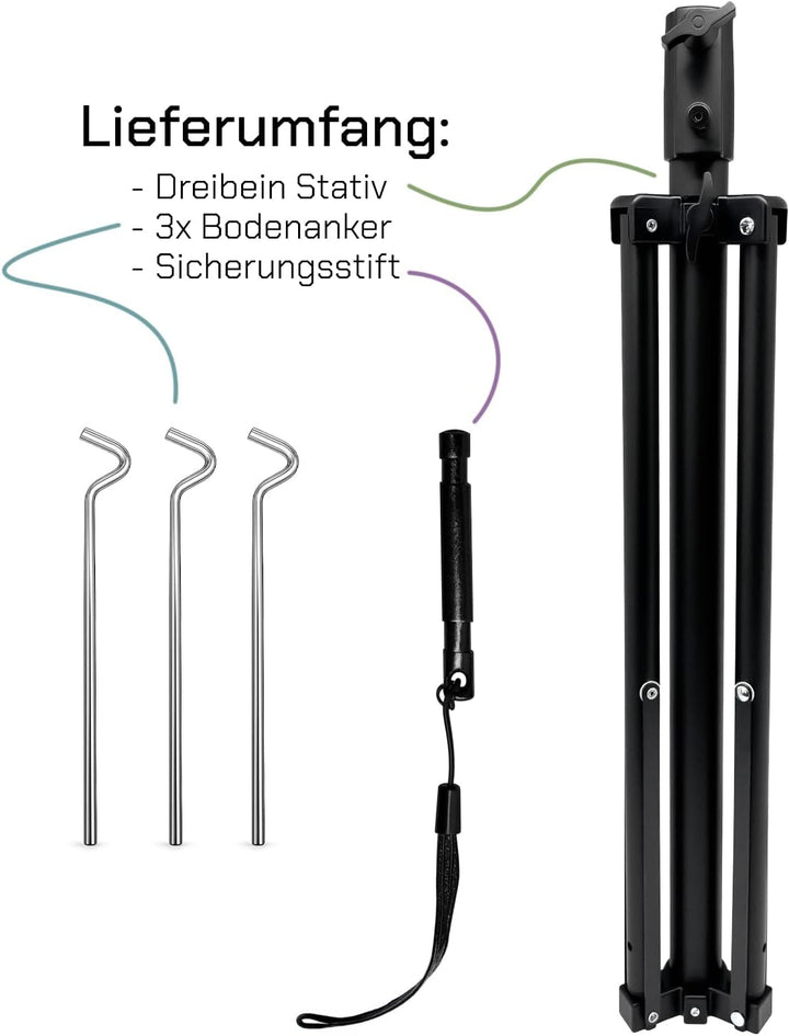 ARLI Dreibein Stativ 120 cm mit Zeltheringe für SAT Antenne Stahl klappbar höhenverstellbar Camping