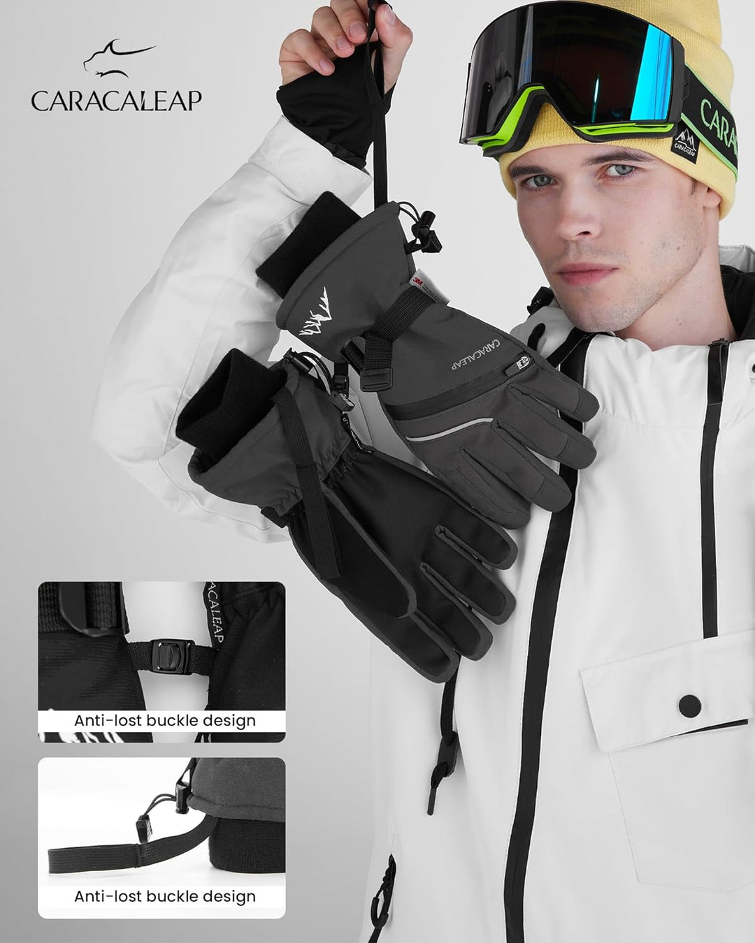 Skihandschuhe Männer Frauen Schnee Handschuhe Winddicht Winter Wasserdicht L Schwarz, L Schwarz