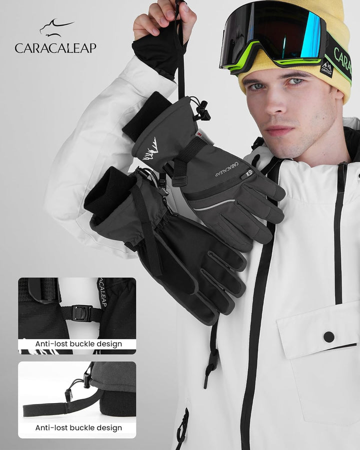 Skihandschuhe Männer Frauen Schnee Handschuhe Winddicht Winter Wasserdicht L Schwarz, L Schwarz