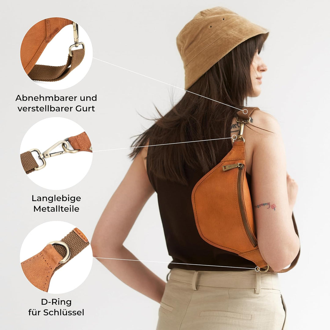 Berliner Bags Vintage Bauchtasche aus Leder Kai, Fanny Pack für Damen und Herren - Braun (Braun M),