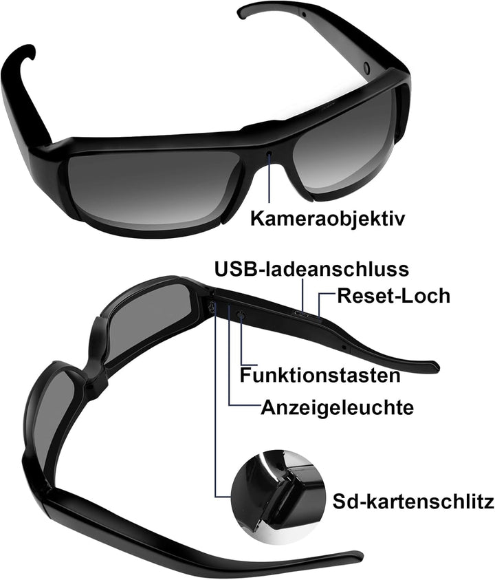 Sport Brillenkamera, Action Cam HD 1080P Sonnenbrille Sport Kamera Mini Action Kamera, Fahrrad Motor