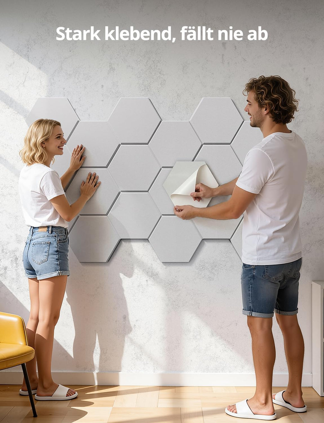 Kuchoow Hexagon Akustikpaneele Selbstklebend mit Schweres Vinyl Schalldämmung 12 Stück Wand Weiss, A