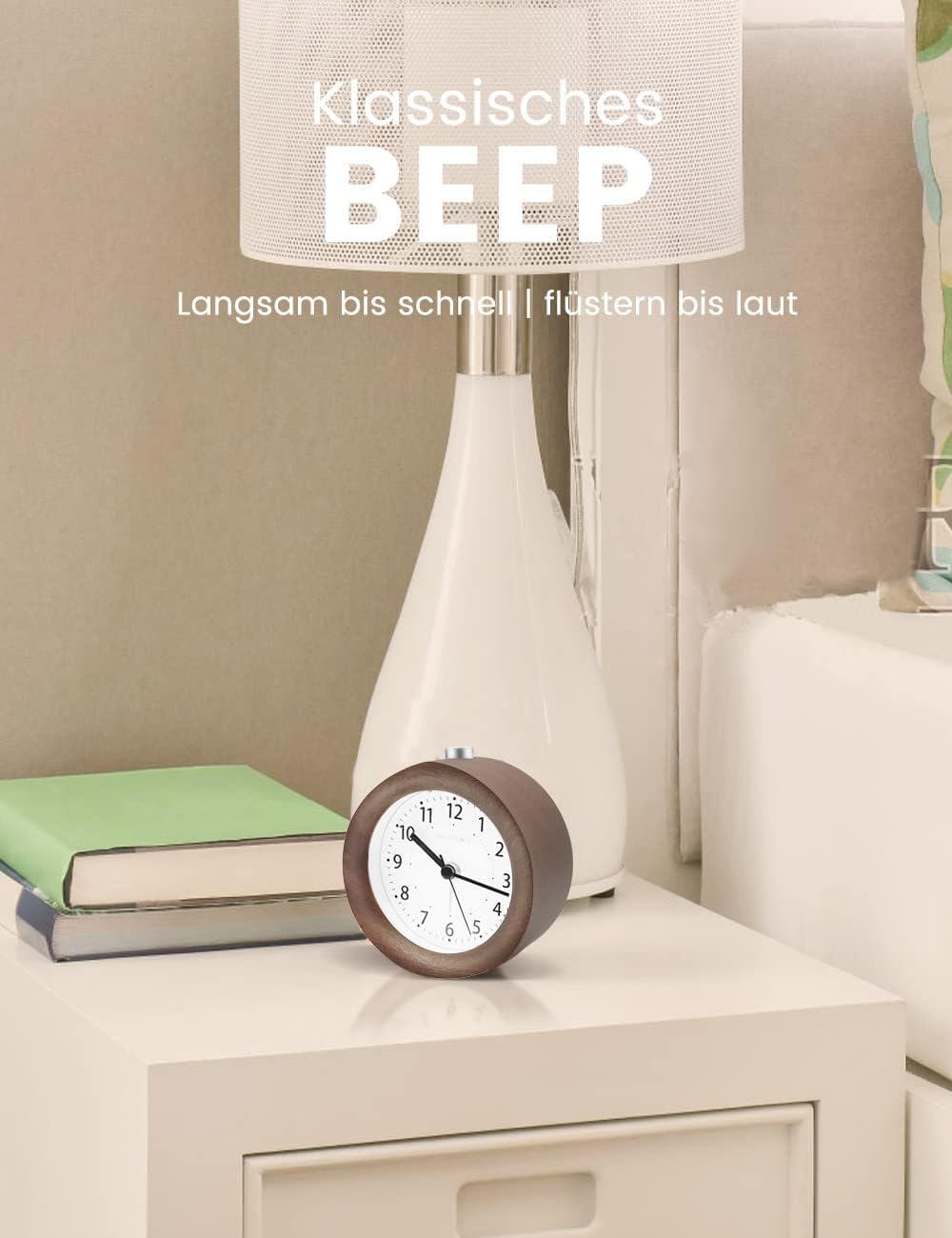 aboveClock Wecker Analog Ohne Ticken, Wecker Holz mit Snooze, Batteriebetriebe Retro Wecker Analog,