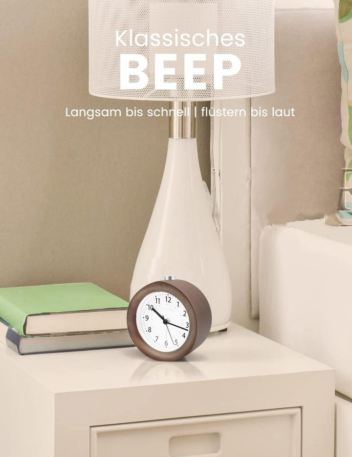 aboveClock Wecker Analog Ohne Ticken, Wecker Holz mit Snooze, Batteriebetriebe Retro Wecker Analog,