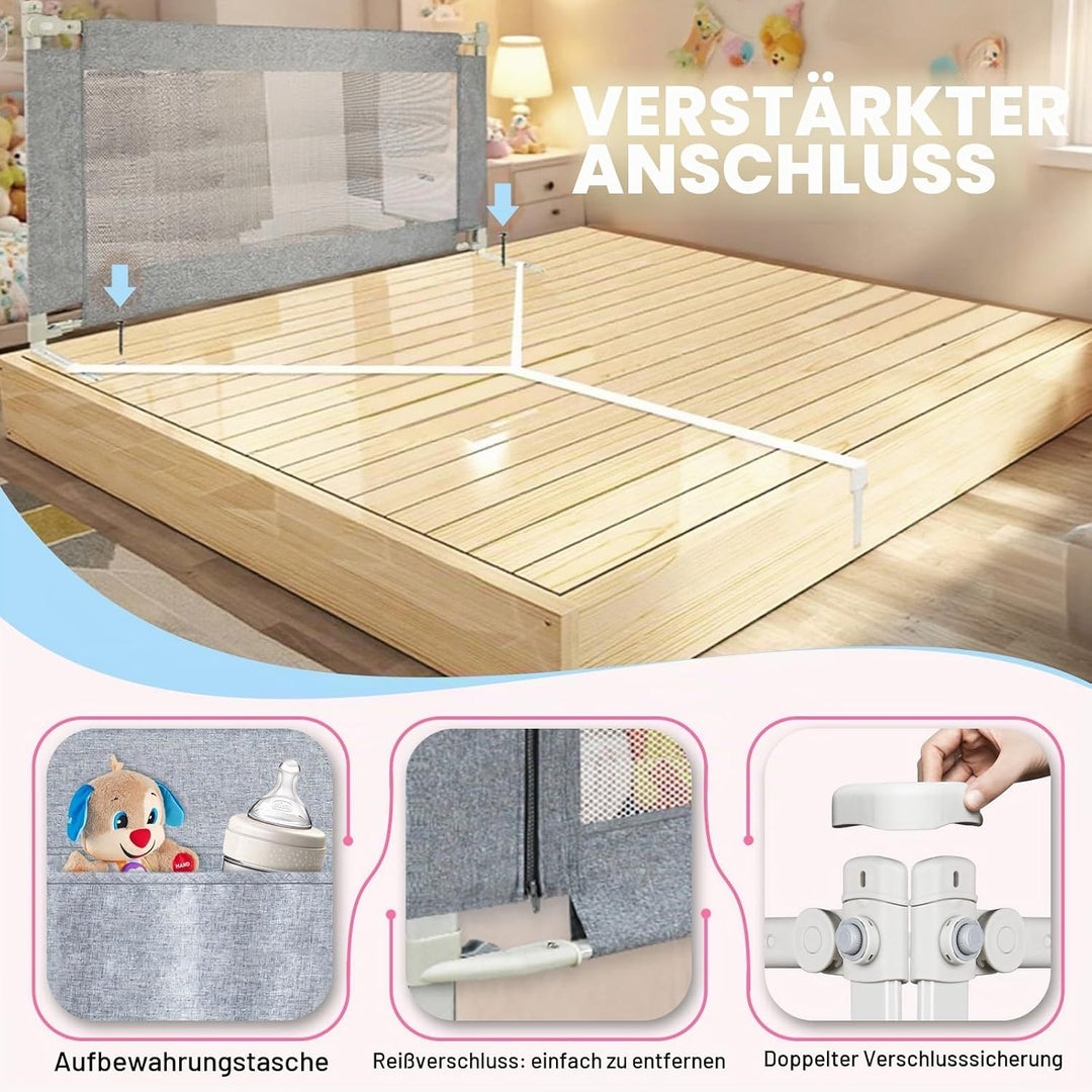 Rausfallschutz Bett,Babybettgitter Rausfallschutz,Höhenverstellbares Baby-Bettgitter &amp; Reise-Bettsch