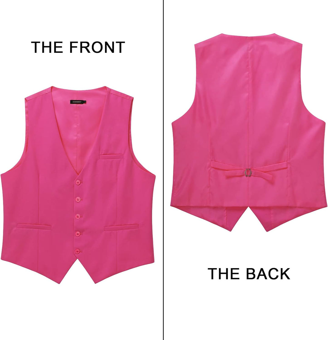 HISDERN Herren Formale Hochzeit Party Weste Baumwolle Einfarbig Weste XXL Z1 - Fuchsia, XXL Z1 - Fuc