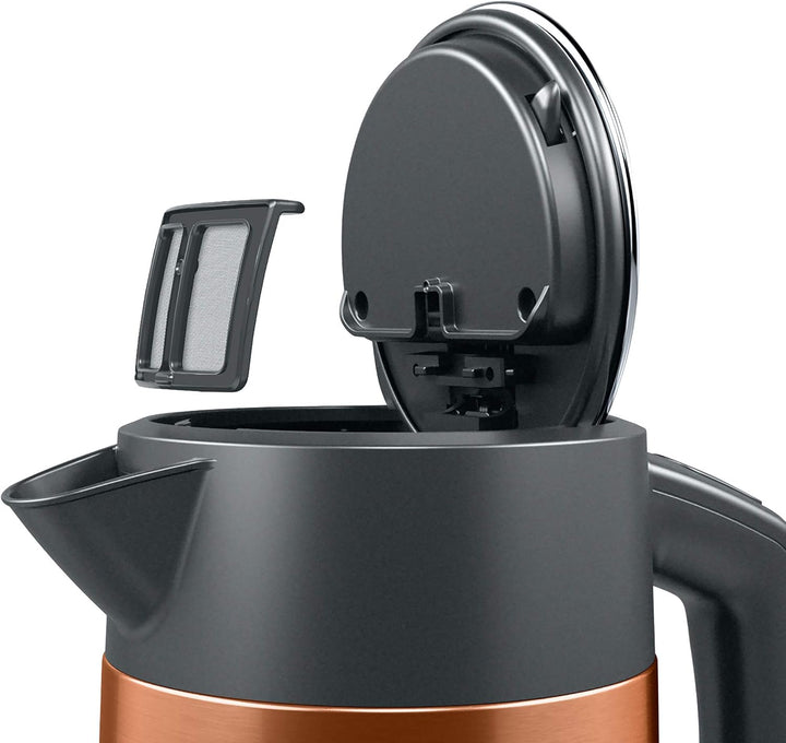 Bosch kabelloser Wasserkocher DesignLine TWK4P439, Ausgiessen ohne Spritzer, Tassenanzeige, Wasserst