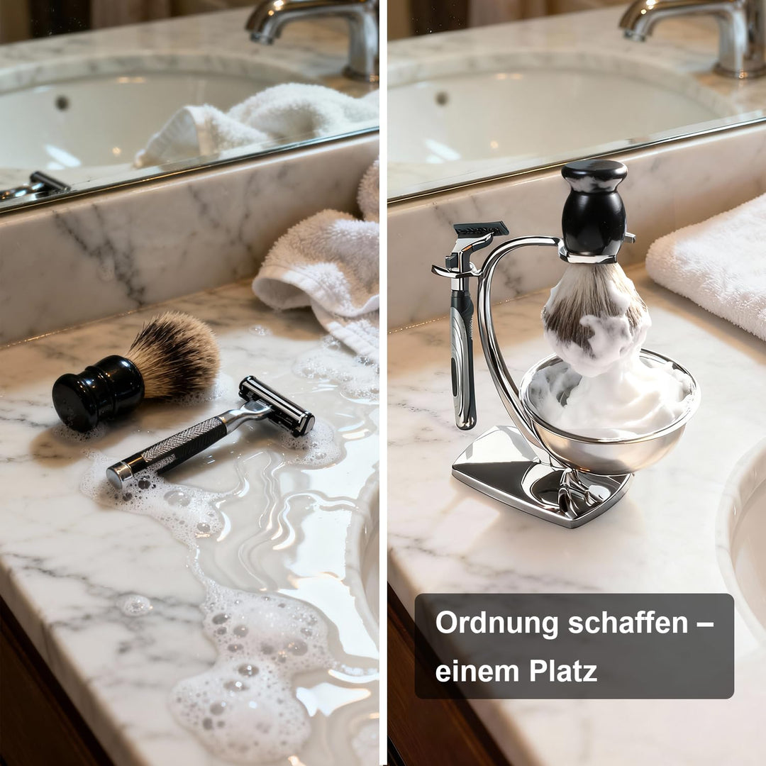 ERAVOR Luxus-Nassrasierset, Rasierpinsel aus synthetischem Dachshaar, magnetischer Rasierständer aus