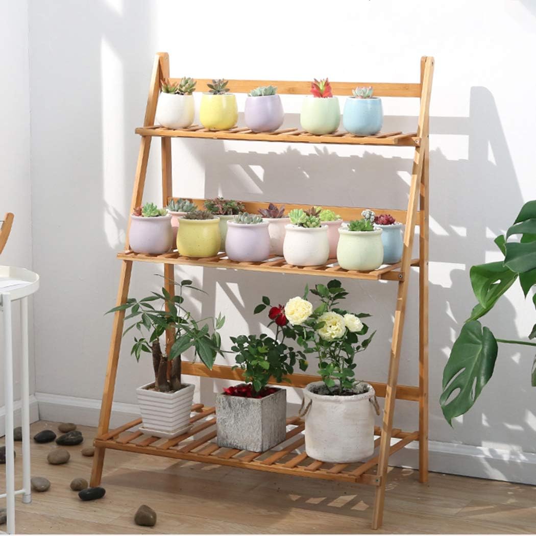 medla Blumentreppe aus Holz, Blumenständer für innen draussen, 3-stufig, Pflanzentreppe Klappbar, Bl