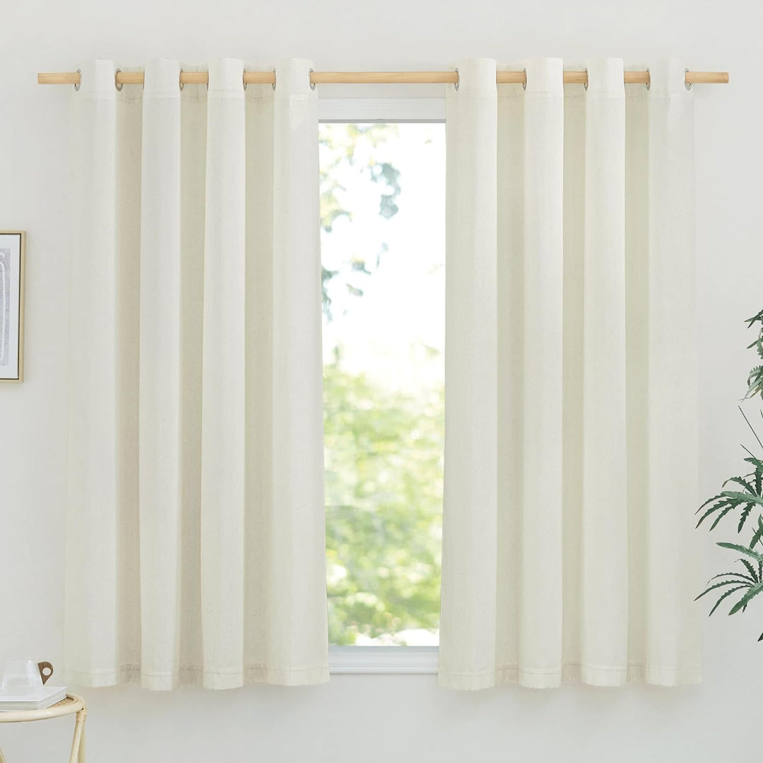 PONY DANCE Wohnzimmer Gardinen Kurz Leinenvorhänge Ösenschal 2er Set H 137 x B 140 cm Leinenoptik Ga