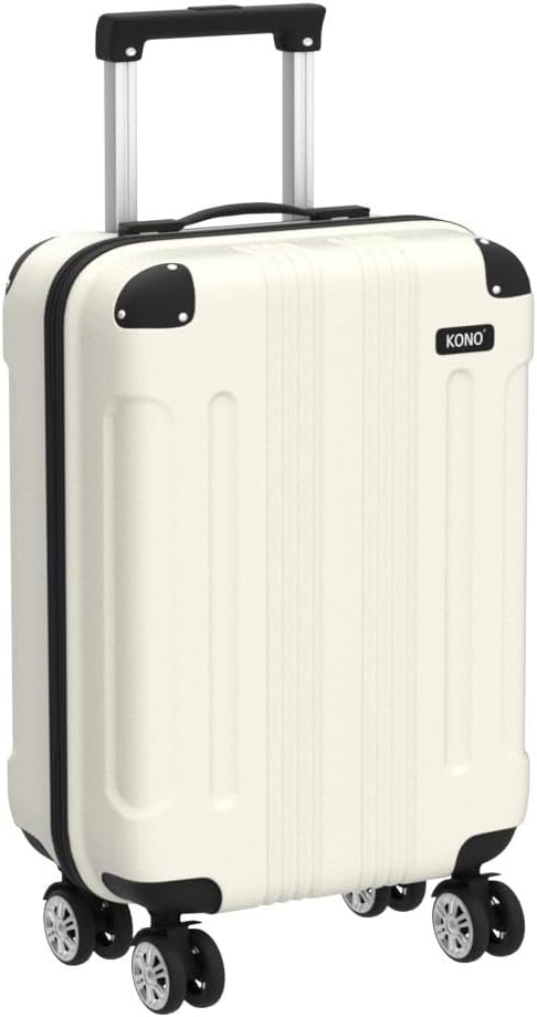 KONO Trolley Handgepäck Koffer 55x35x20cm Rollkoffer Reisekoffer mit 4 Rollen und Schloss (Beige), B