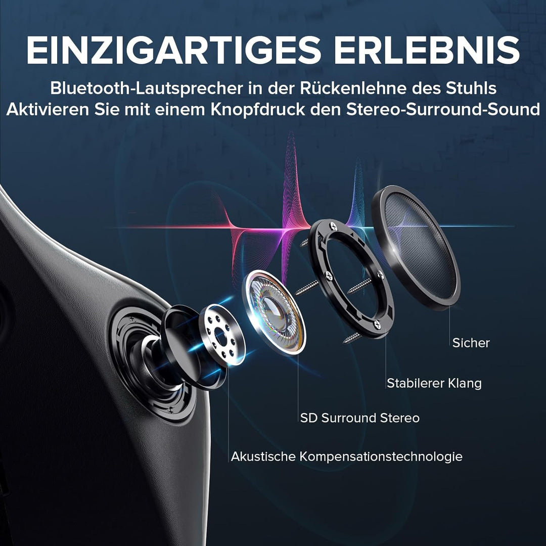 GTPLAYER Gaming Stuhl Gamer Stuhl mit Fussstütze Bluetooth Lautsprecher Ergonomischer Bürostuhl Comp