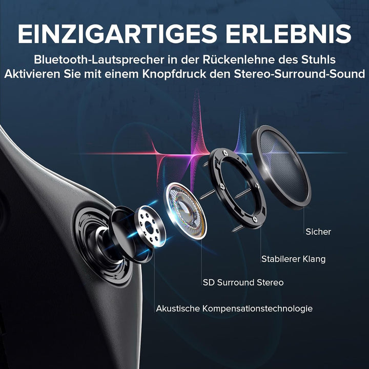 GTPLAYER Gaming Stuhl Gamer Stuhl mit Fussstütze Bluetooth Lautsprecher Ergonomischer Bürostuhl Comp