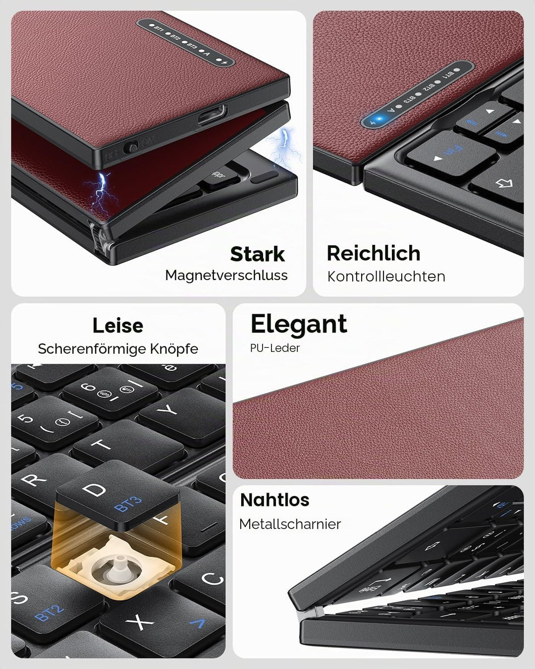 OMOTON Faltbare Bluetooth Tastatur mit Touchpad, Tragbare Kabellose Tastatur Mini Reise mit 3 Blueto