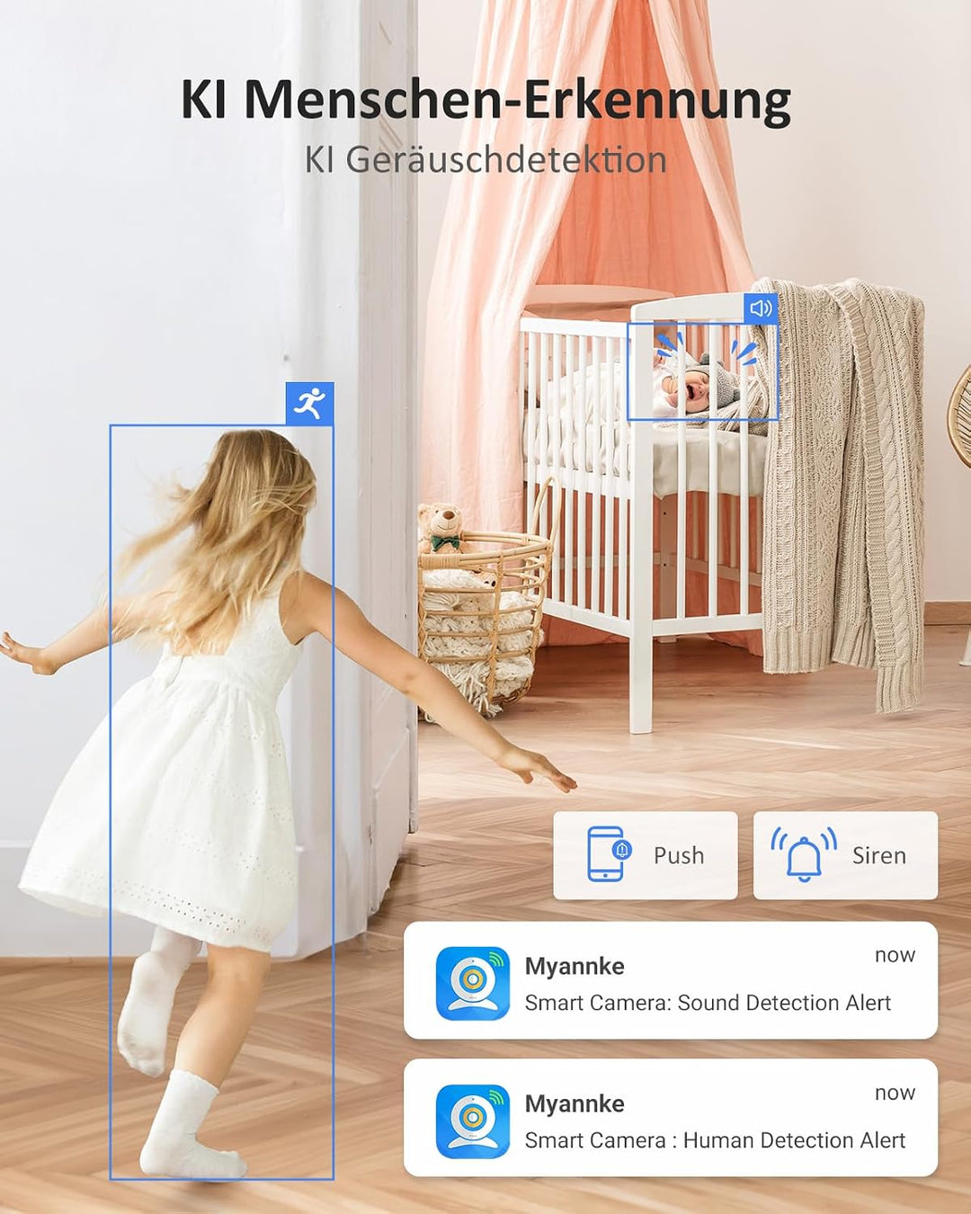 ANNKE 4K WLAN Überwachungskamera für den Innen, 8MP 2,4/5 GHz WLAN Nachtsicht Indoor Hundekamera, Be