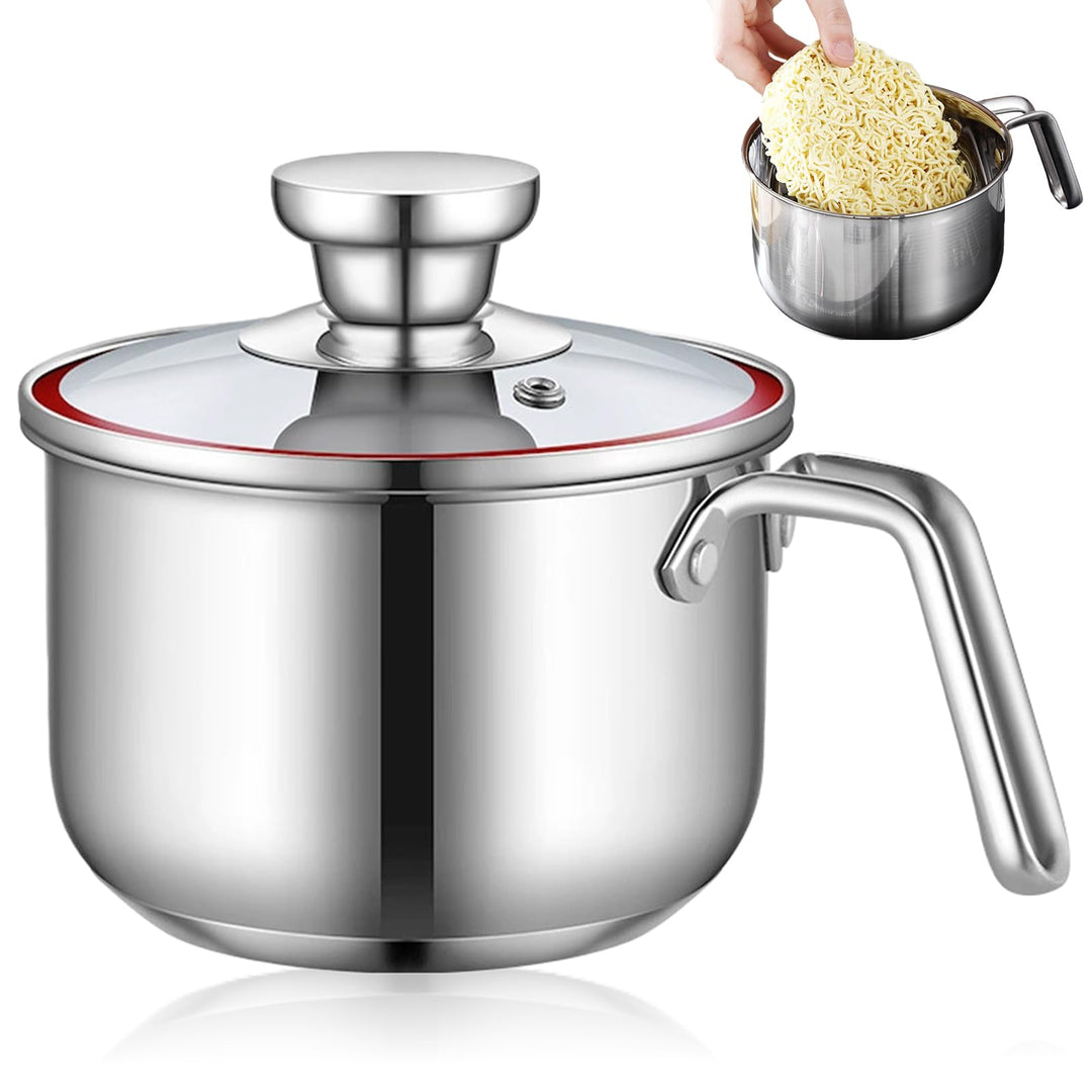 Kochtopf 1,75 L Edelstahl mit Glasdeckel, 16 cm Milchtopf Doppelwandig für Simmertopf, Induktion, Wa