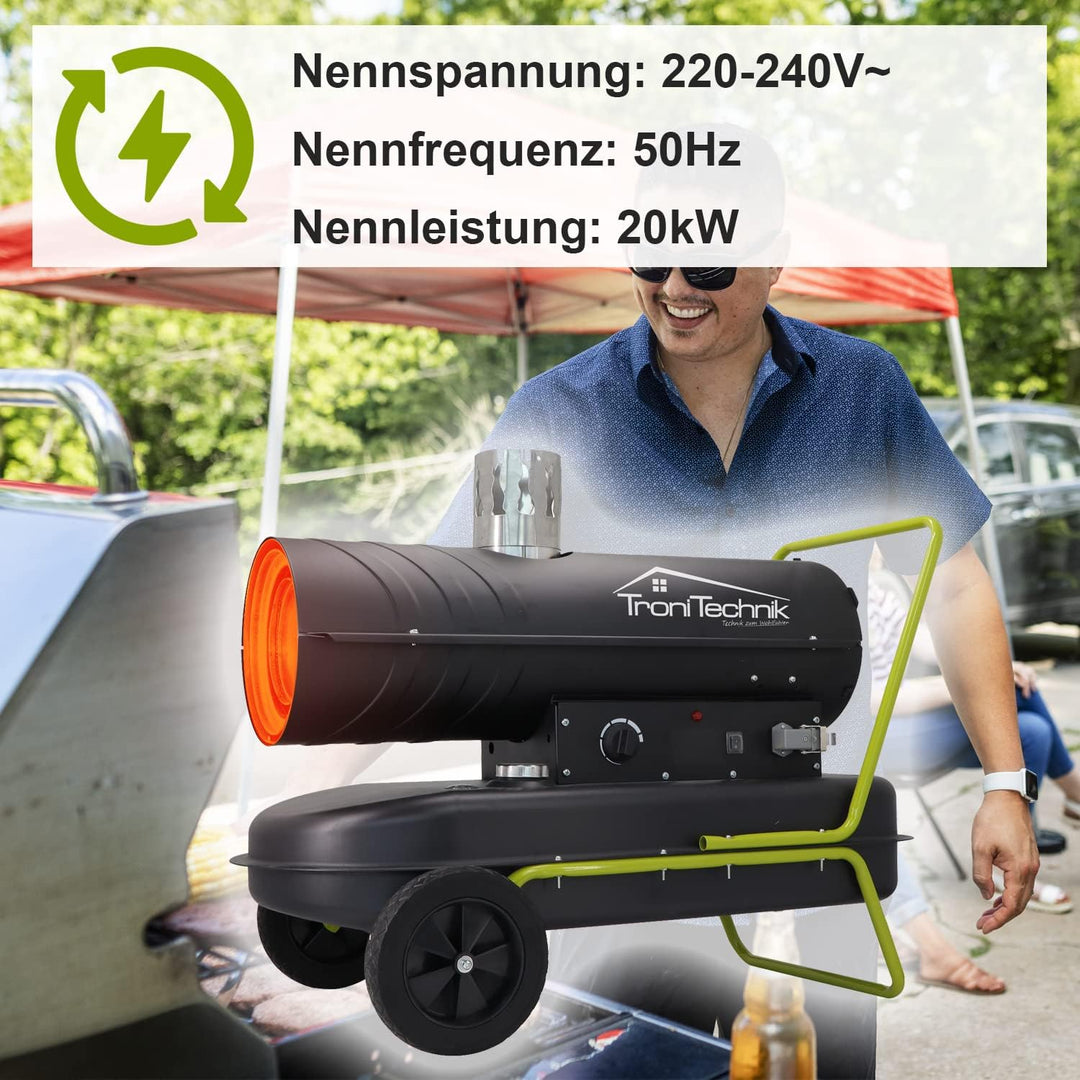 Tronitechnik® Heizkanone Dieselheizgebläse Dieselheizer 20kW Diesel betriebener Heissluftgenerator H