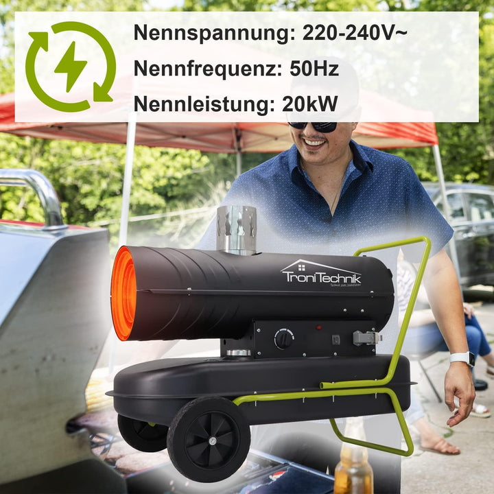 Tronitechnik® Heizkanone Dieselheizgebläse Dieselheizer 20kW Diesel betriebener Heissluftgenerator H