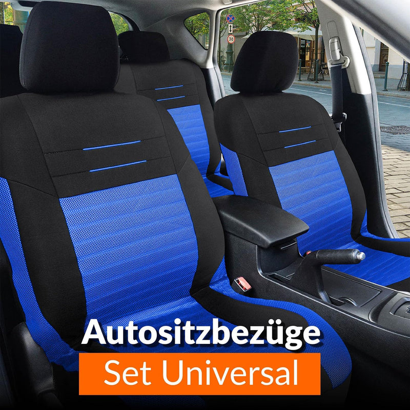 Upgrade4cars Auto-Sitzbezüge Blau Schwarz | Auto-Schonbezüge Set für Vordersitze & Rückbank | Auto-S