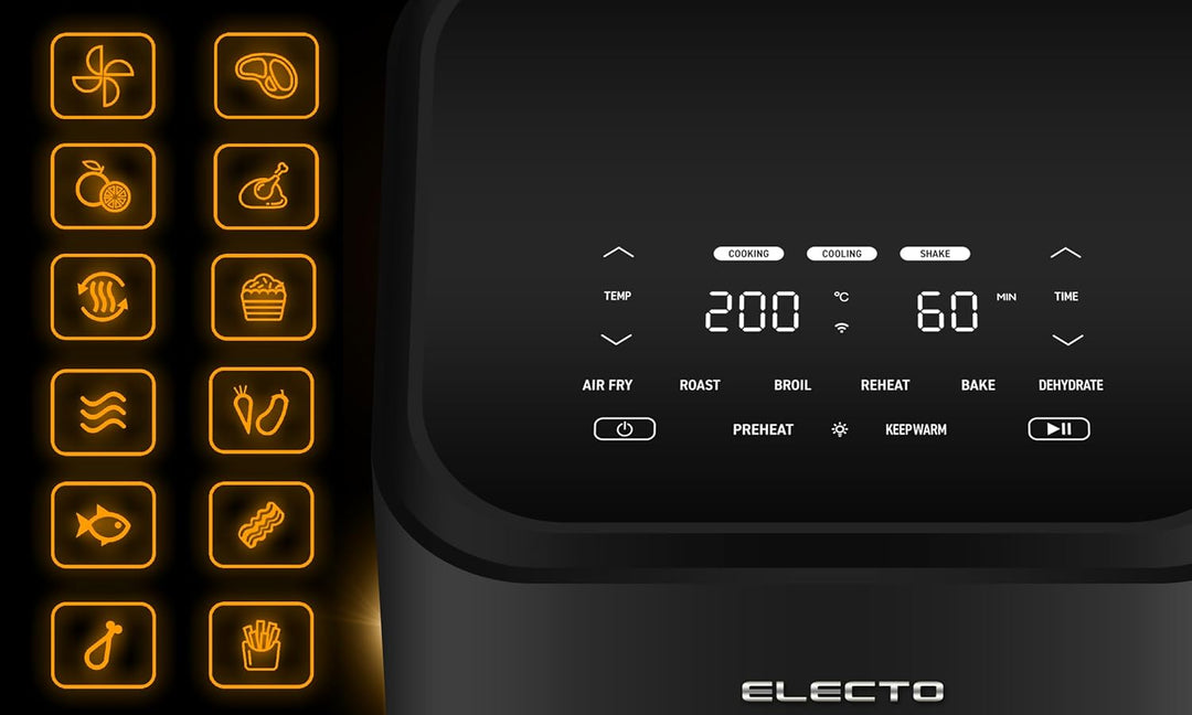 ELECTO - Heissluftfritteuse 8L Smart 2000W – App-Steuerung via WiFi – 8 Automatikprogramme – Antihaf