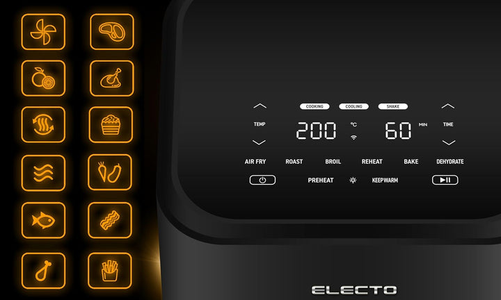 ELECTO - Heissluftfritteuse 8L Smart 2000W – App-Steuerung via WiFi – 8 Automatikprogramme – Antihaf