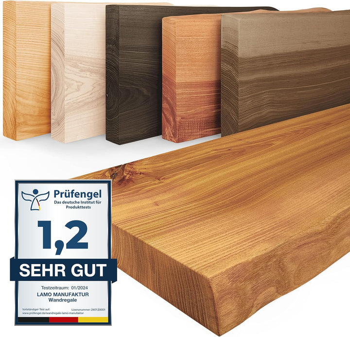 LAMO Manufaktur Wandregal Holz Baumkante | Regal Farbe: Rustikal | Pure: ohne Montage Set | 70 cm Pu