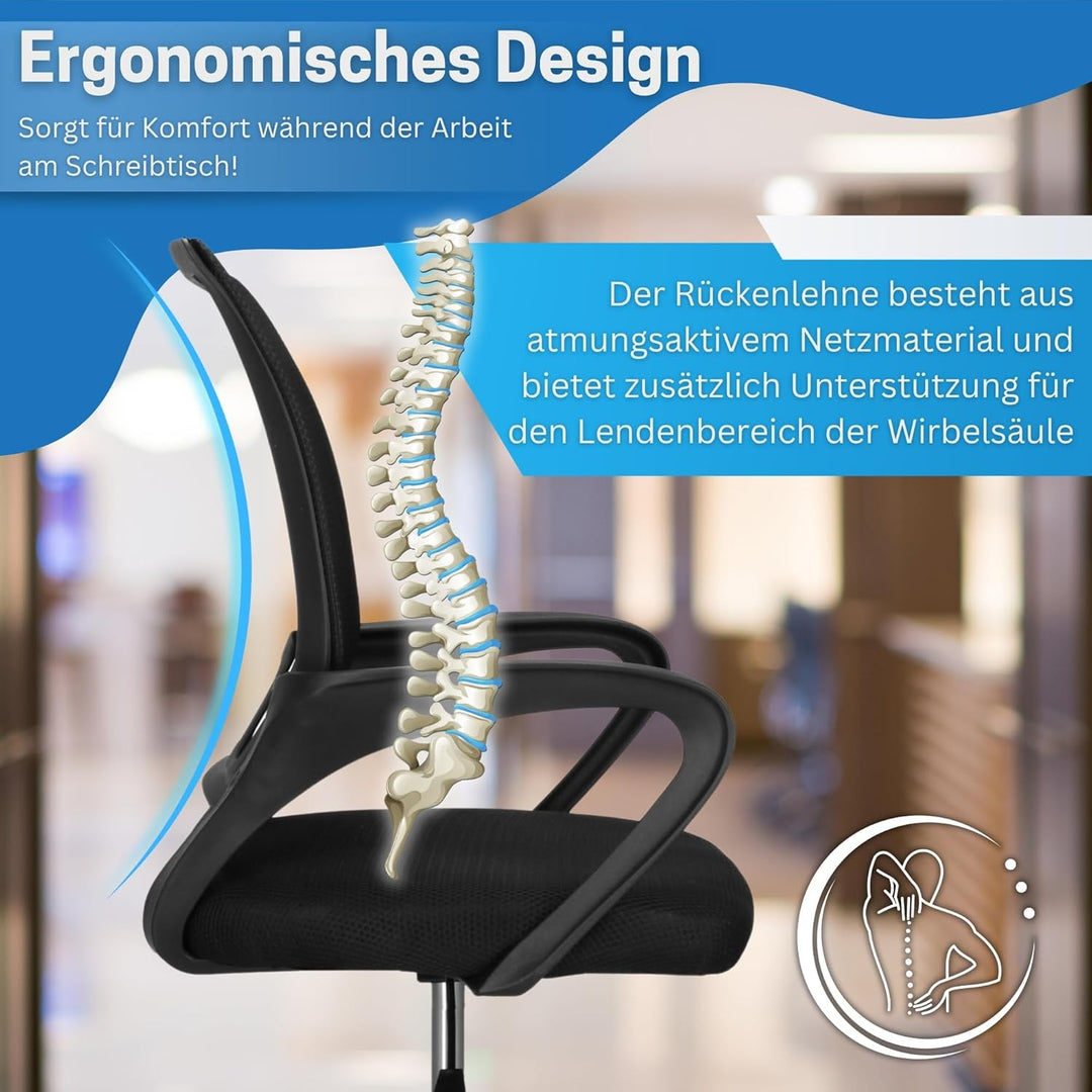 SPRINGOS Drehstuhl Bürostuhl verstellbar mit Mikroschnellgewebe, ergonomischer Lendenstütze, chromie