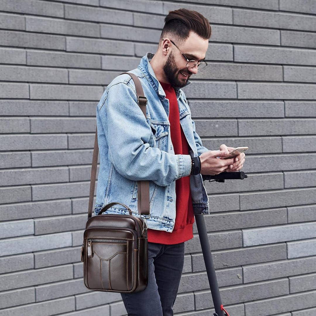 BAIGIO Umhängetasche Leder Herren Schultertasche Herrentasche Herrenhandtasche Vintage für Arbeit Re