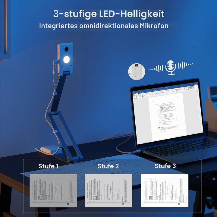 Dokumentenkamera Scanner USB Mobil: 16MP 4K A3 Dokumentenscanner mit Autofokus AI Rauschreduzierung