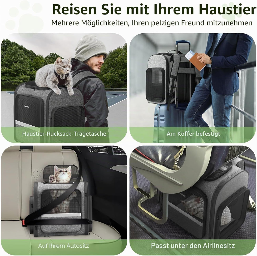 Pawtners Katzentragerrucksäcke mit erweiterbarem Katzenspieltunnel, von Fluggesellschaften zugelasse